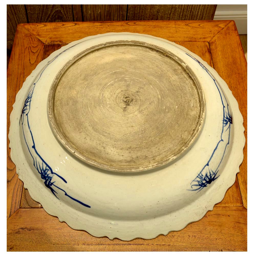 chinesisch Porzellan Deko Teller Blau-Weiß 44 cm handgefertigt