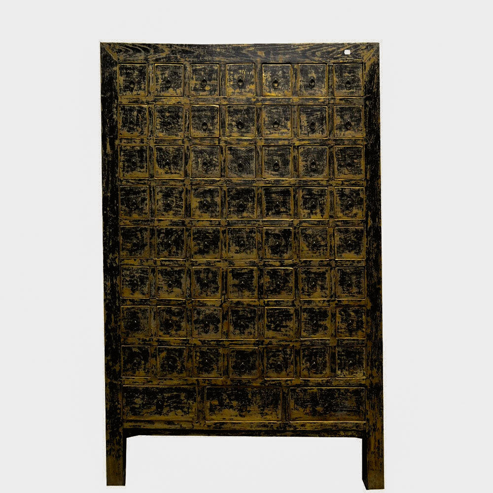 antik chinesischer Apotheker Schrank aus massivem Holz schwarz handgefertigt