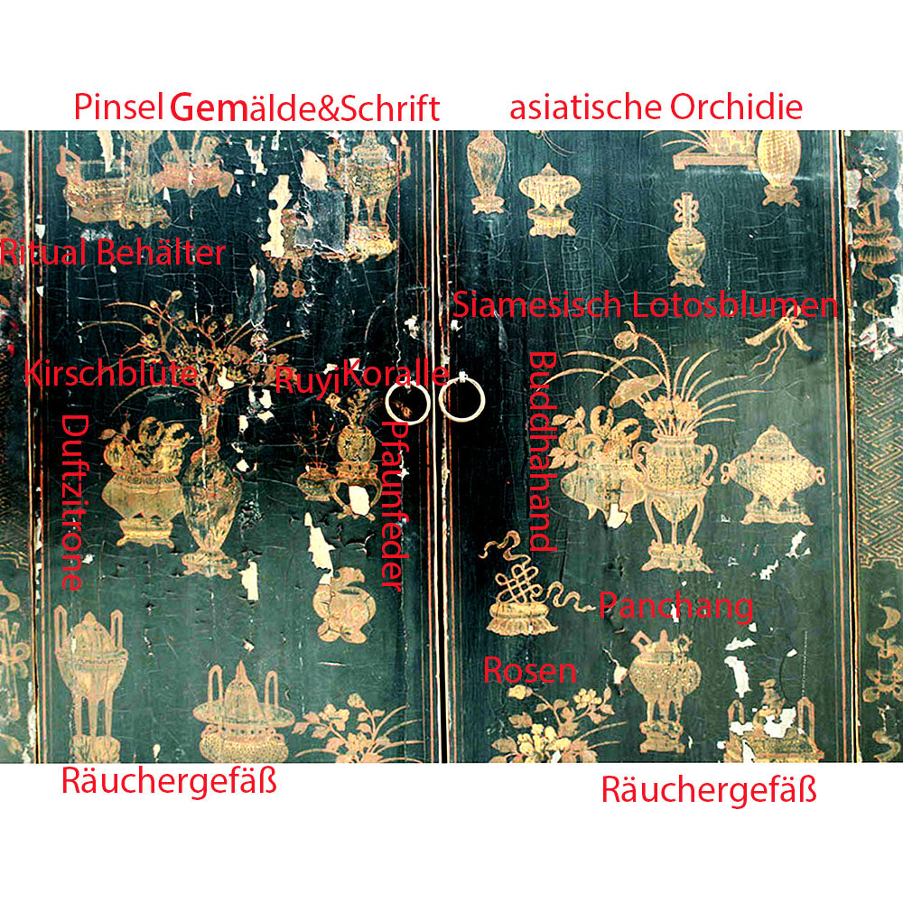 antik chinesisch Kleiderschrank aus Holz schwarz handgefertigt unikat