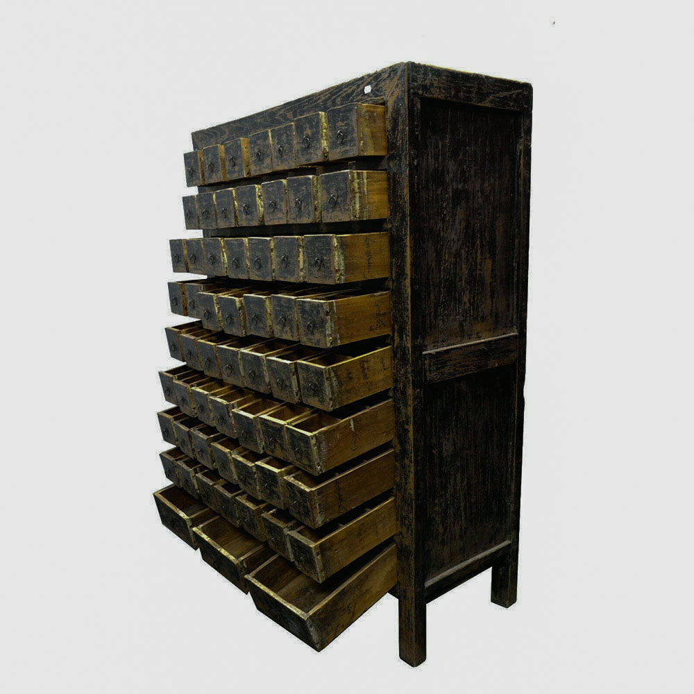 antik chinesischer Apotheker Schrank aus massivem Holz schwarz handgefertigt