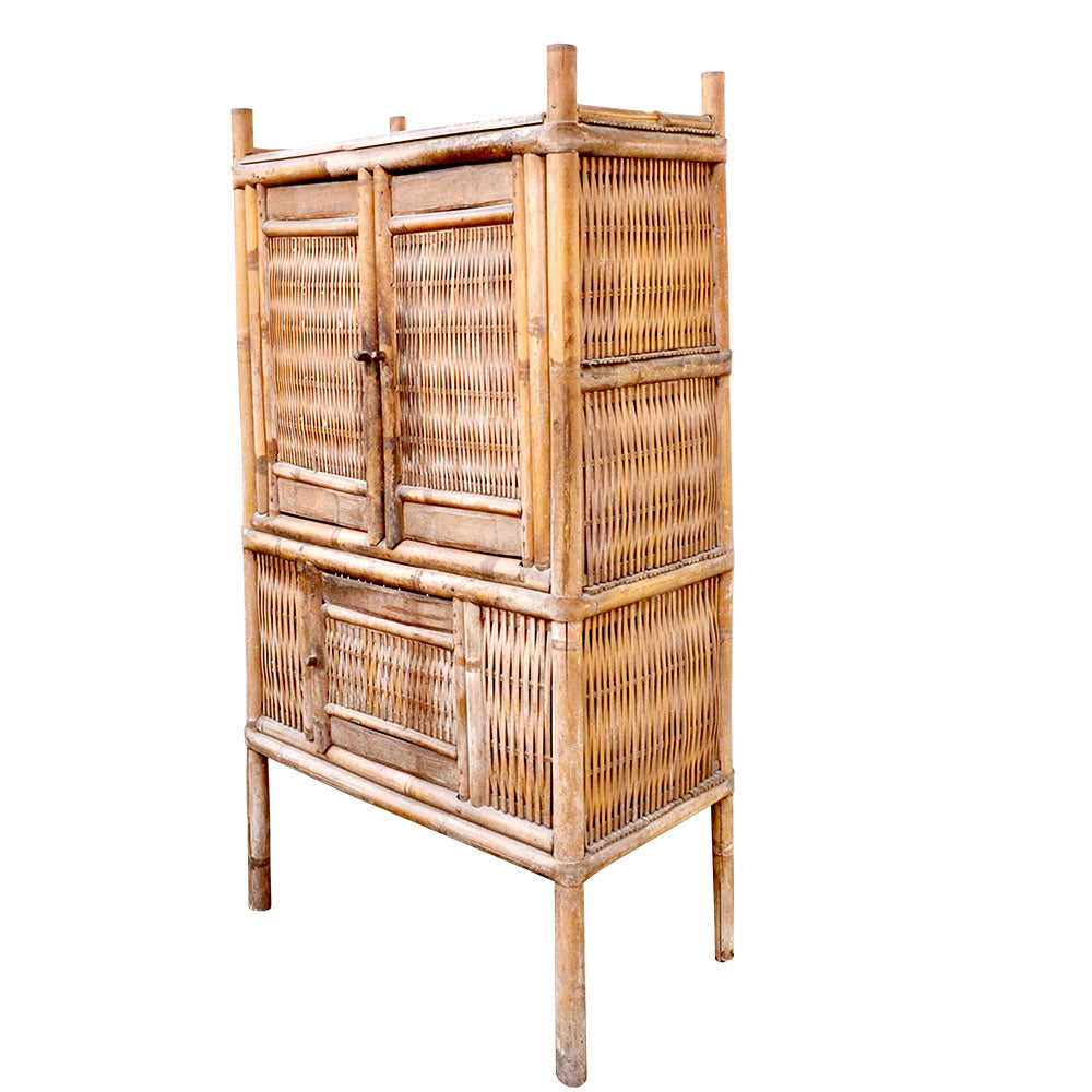 antik asiatisch Bambusschrank handgefertigt Naturbelassen Unikat