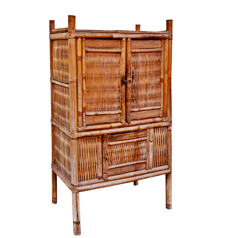 antik asiatisch Bambusschrank handgefertigt Naturbelassen Unikat