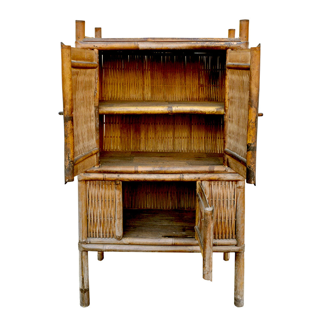 antik asiatisch Bambusschrank handgefertigt Naturbelassen Unikat