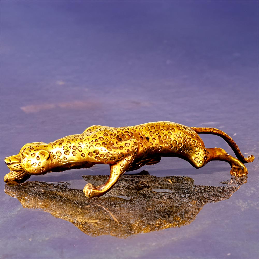 Leopard Figur Skulpturen Messing 65 cm Gold