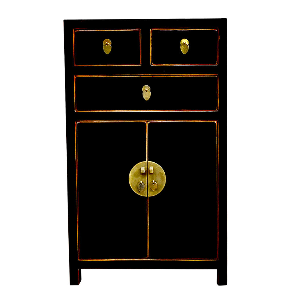 chinesisch Holzschrank handgefertigt für Bad Küchen Dielen Schlafzimmer schwarz mit Schubladen