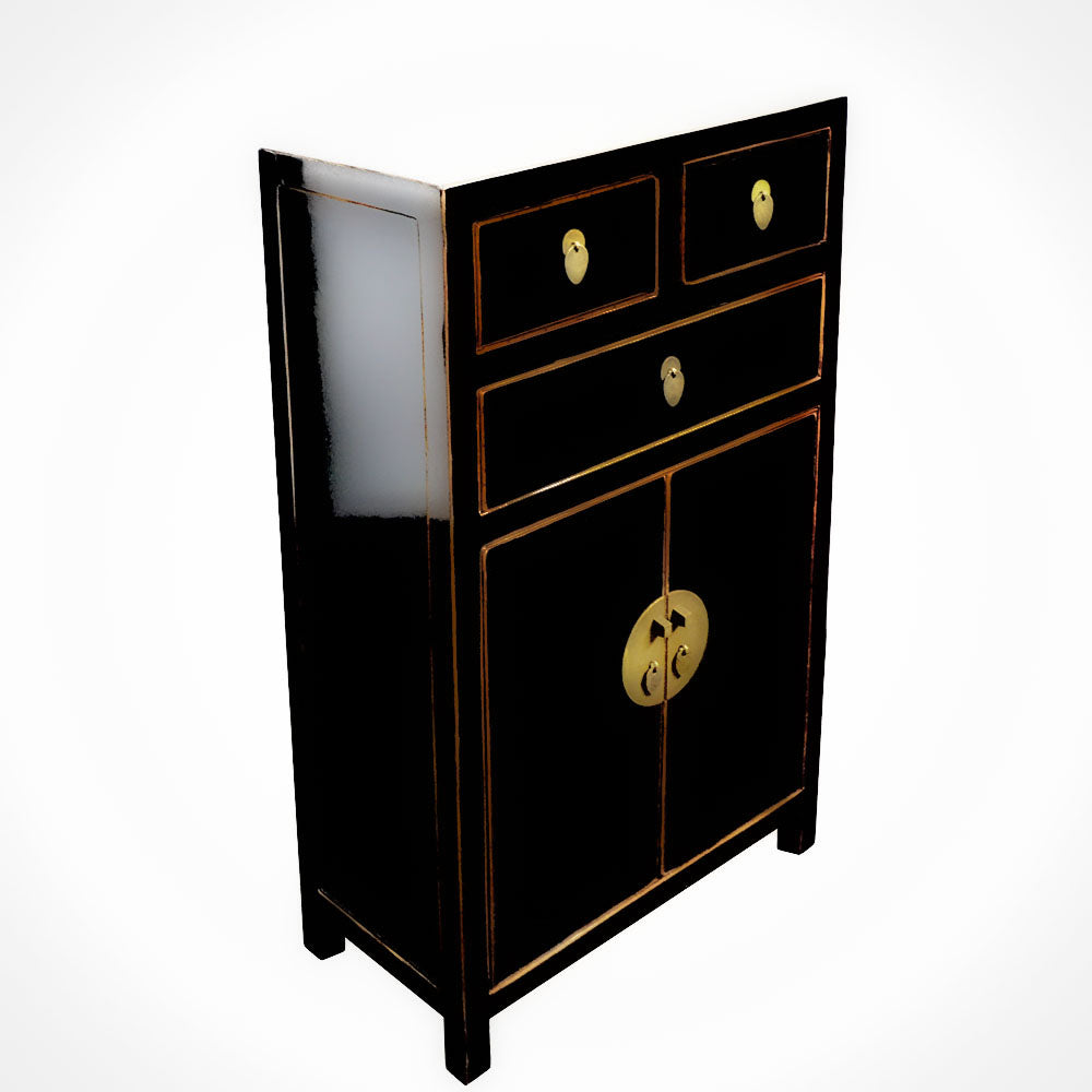 chinesisch Holzschrank handgefertigt für Bad Küchen Dielen Schlafzimmer schwarz mit Schubladen