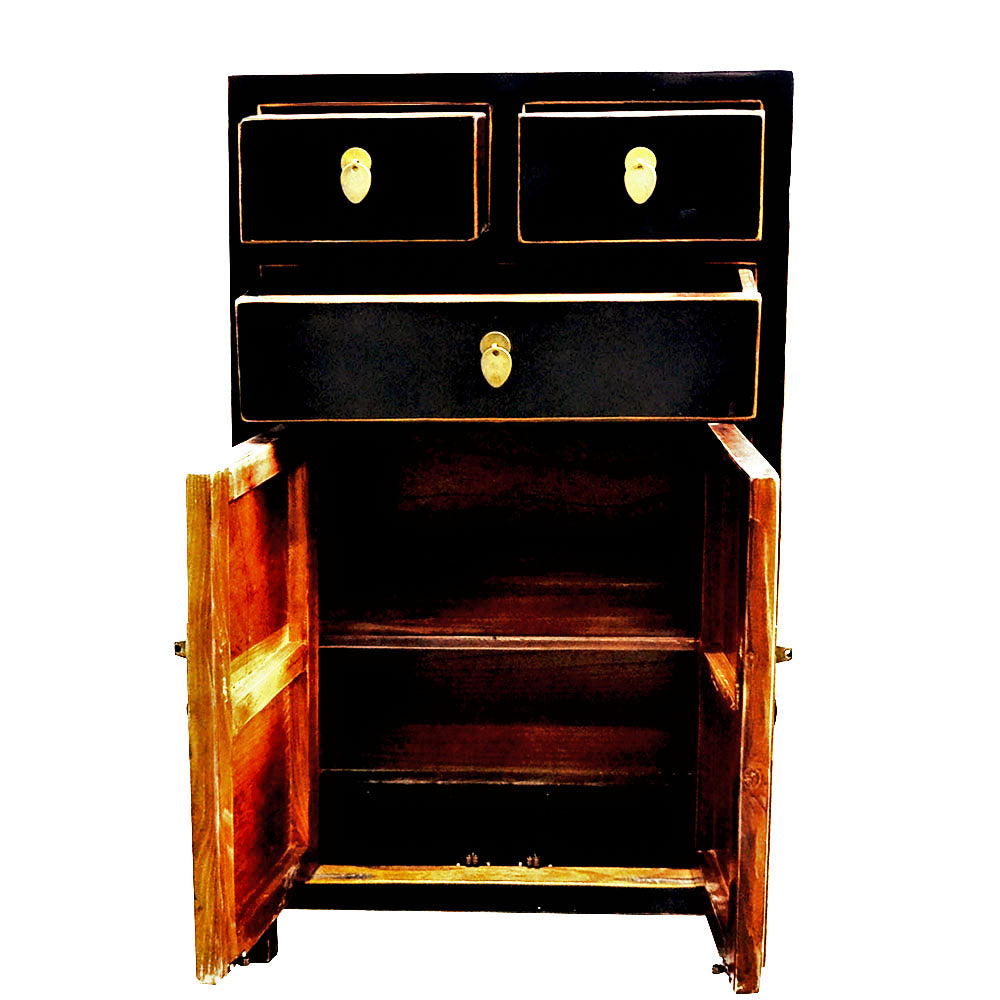 chinesisch Holzschrank handgefertigt für Bad Küchen Dielen Schlafzimmer schwarz mit Schubladen