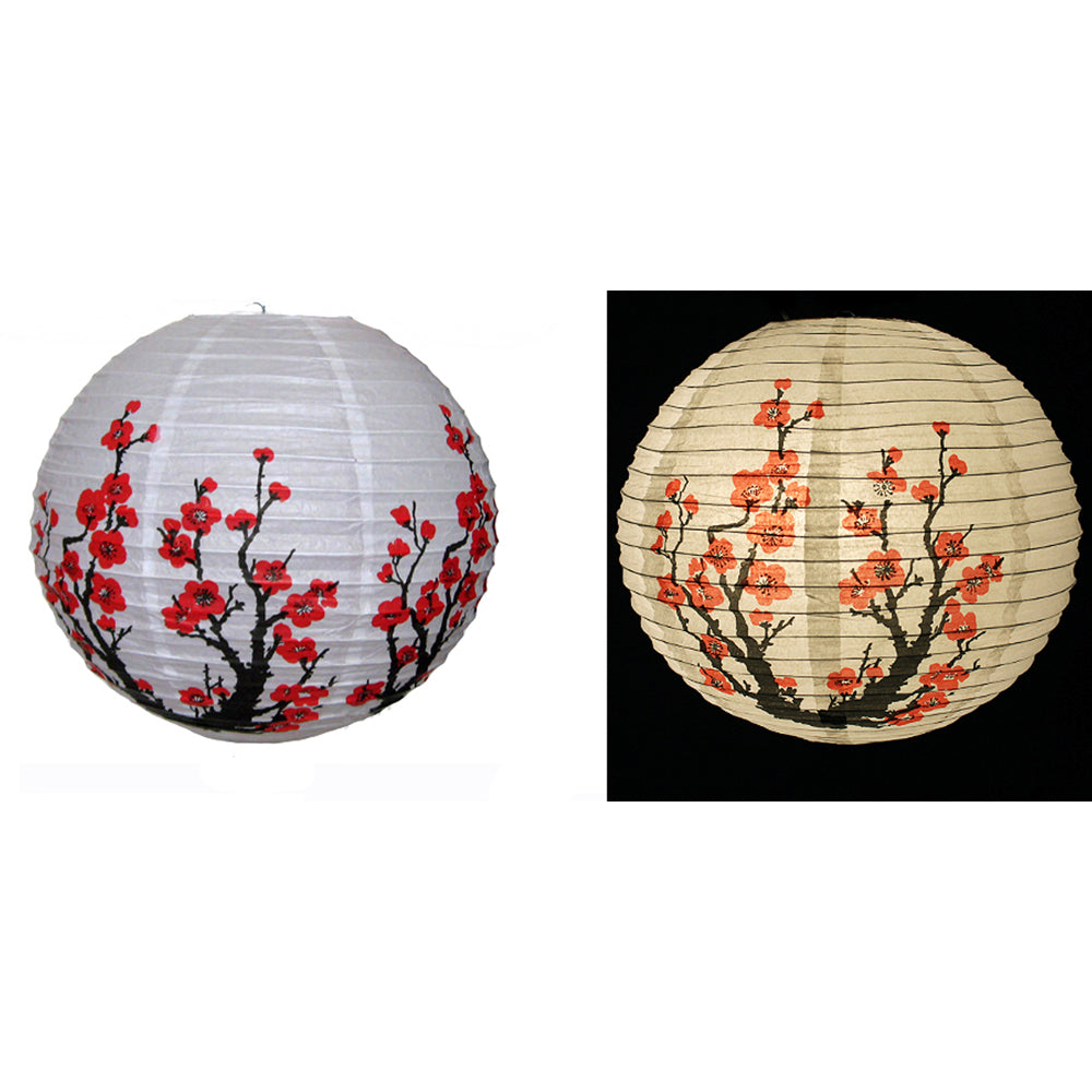 Lampenschirm chinesisch Stil 40 cm aus Papier Kirschblütemotive Kugelförmig Weiß mit Versand