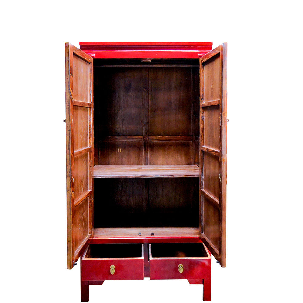 chinesisch Hochzeitsschrank Kleiderschrank Schrank aus Holz handgefertigt antik rot