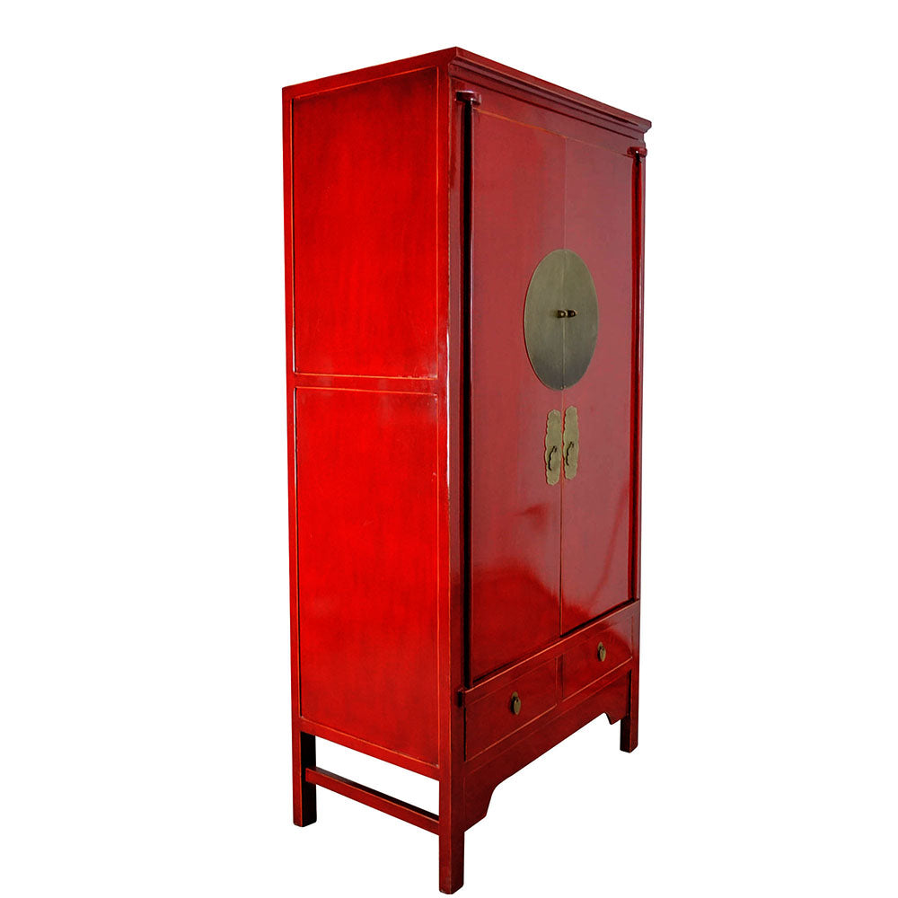 chinesisch Hochzeitsschrank Kleiderschrank Schrank aus Holz handgefertigt antik rot