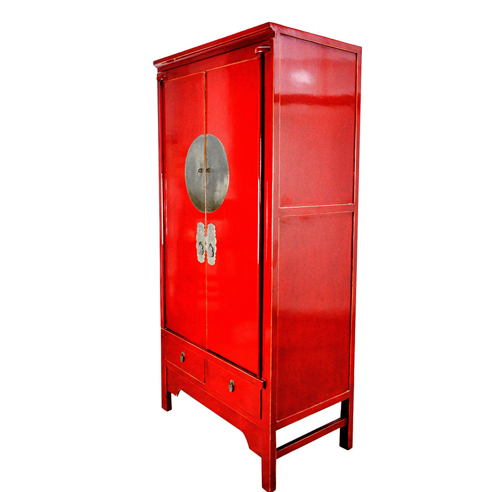 chinesisch Hochzeitsschrank Kleiderschrank Schrank aus Holz handgefertigt antik rot