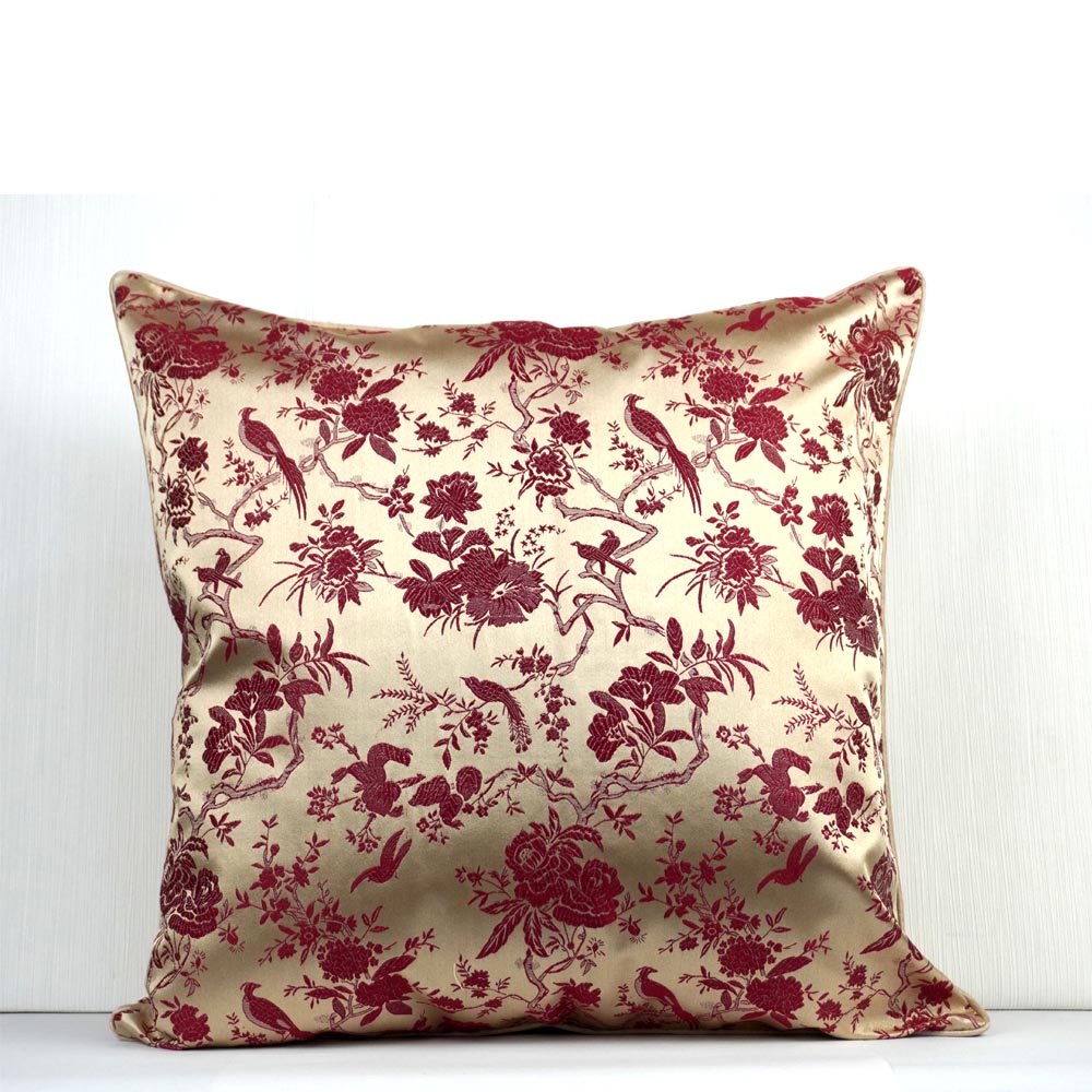 Deko Kissenbezug aus Seide Goldig mit Reissverschluss Blumen Muster handgefertigt