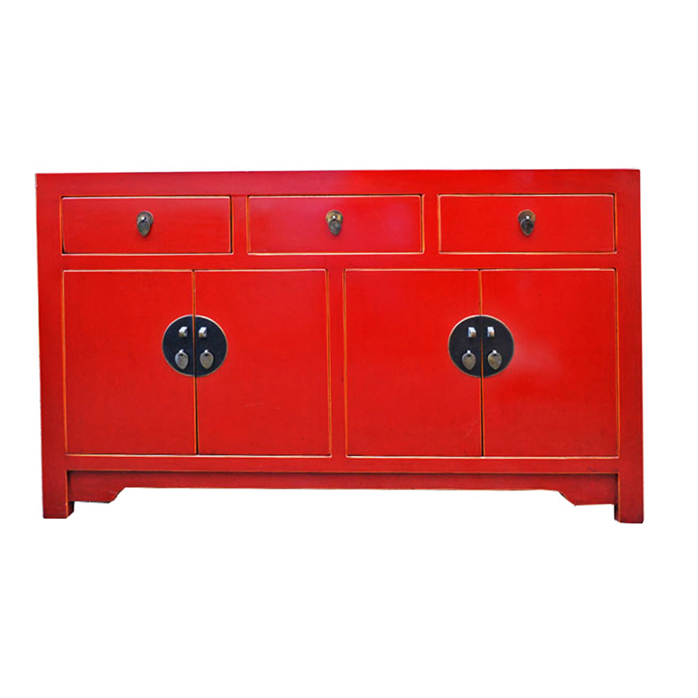 Rot Vintage chinesisch Kommode Sideboard Anrichte mit 3 Schubladen handgefertigt aus Holz