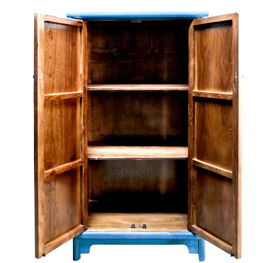 chinesisch Holzschrank in antik chinesisch Stil Blau handgefertigt