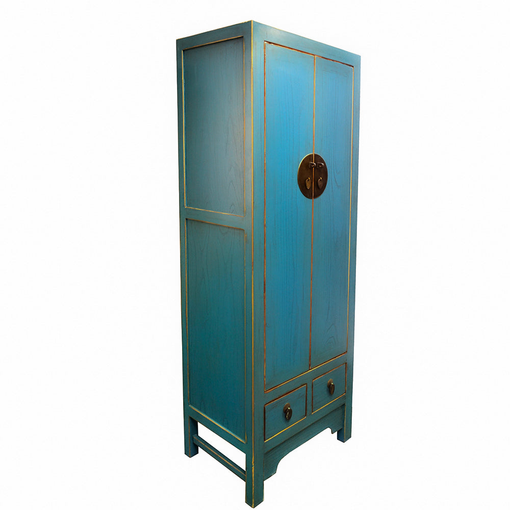 chinesisch Schrank Hochschrank aus Holz handgefertigt türkis mit Schubladen