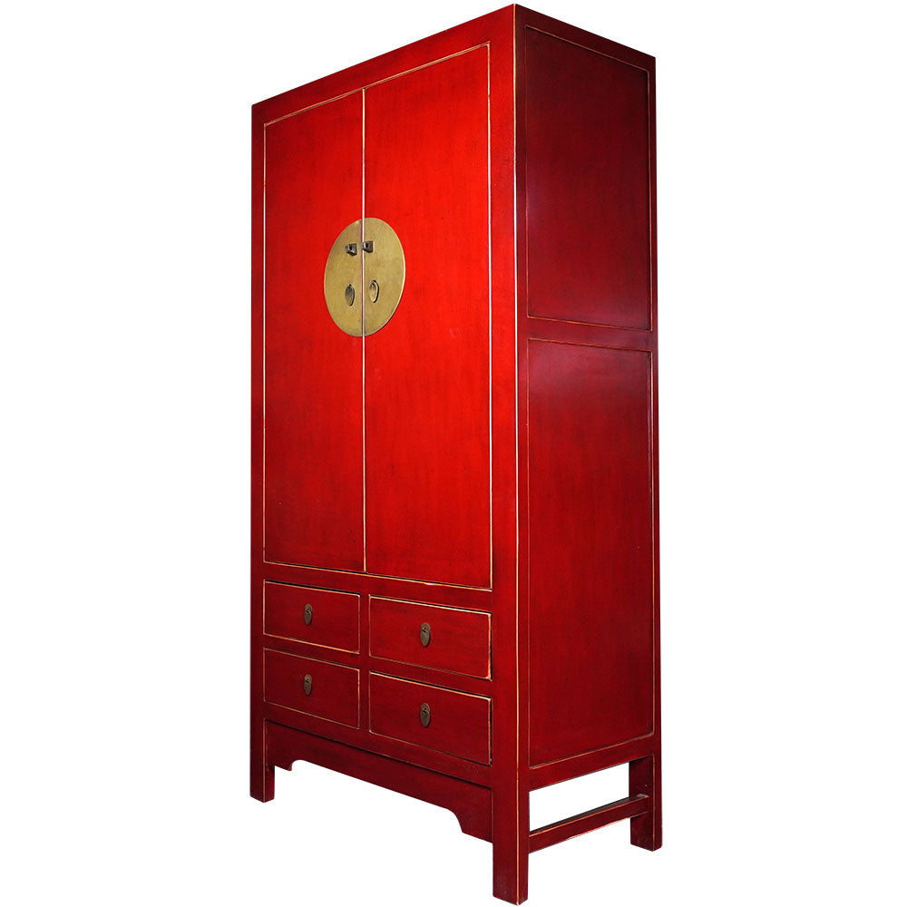 chinesischer Hochzeitsschrank Kleiderschrank aus Holz Rot Vintage