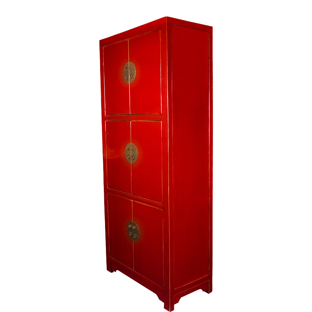 chinesisch Hochschrank mit 6 getrennt Stauraum rot lackiert aus Holz handgefertig
