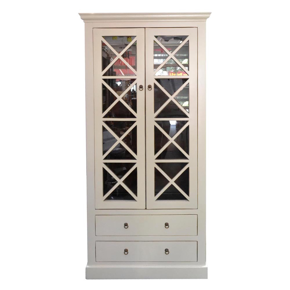 Vitrinen Vitrinenschrank Holz handgefertigt weiß mit Schubladen Fachboden