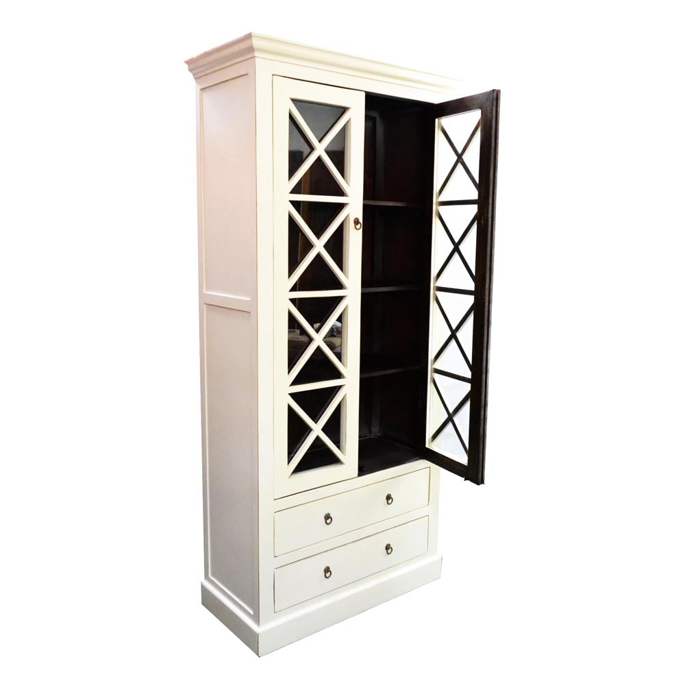 Vitrinen Vitrinenschrank Holz handgefertigt weiß mit Schubladen Fachboden