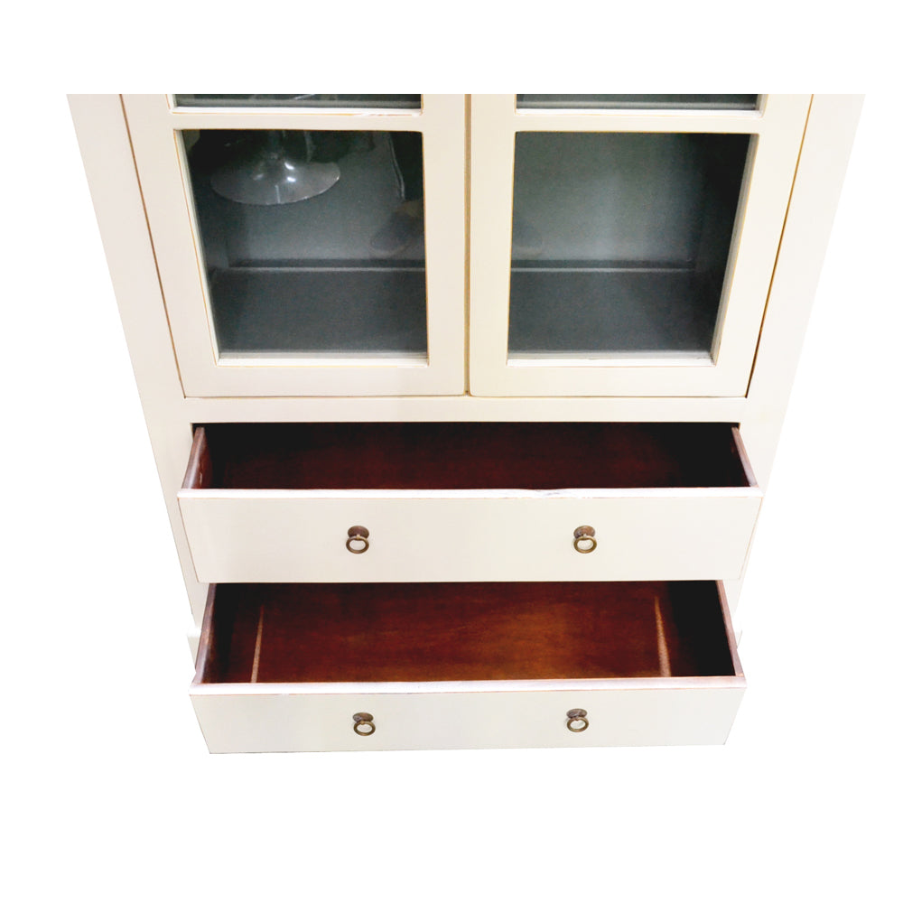 Vitrinenschrank Vitrine in weiß aus Holz handgefertigt mit Schubladen Fachboden