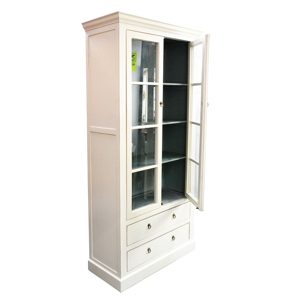 Vitrinenschrank Vitrine in weiß aus Holz handgefertigt mit Schubladen Fachboden