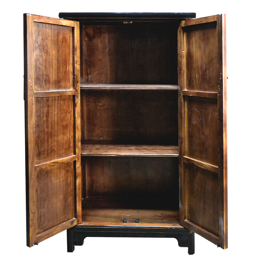 chinesischer Holzschrank Hochschrank schwarz in antik Stil 150 cm hoch