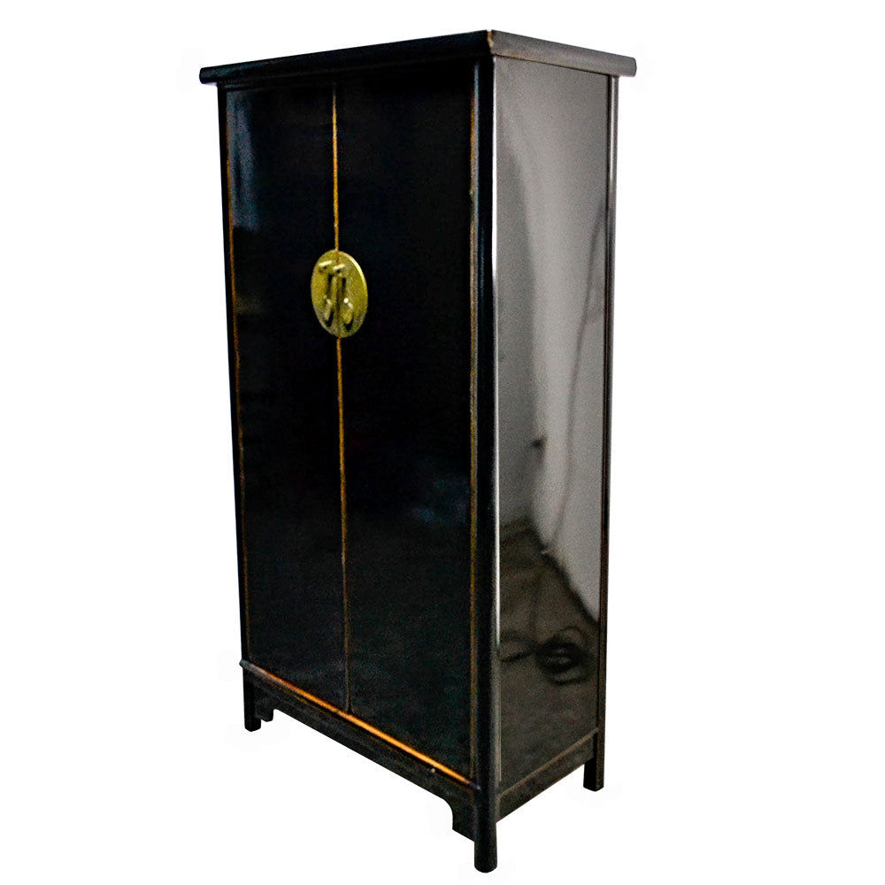 chinesischer Holzschrank Hochschrank schwarz in antik Stil 150 cm hoch