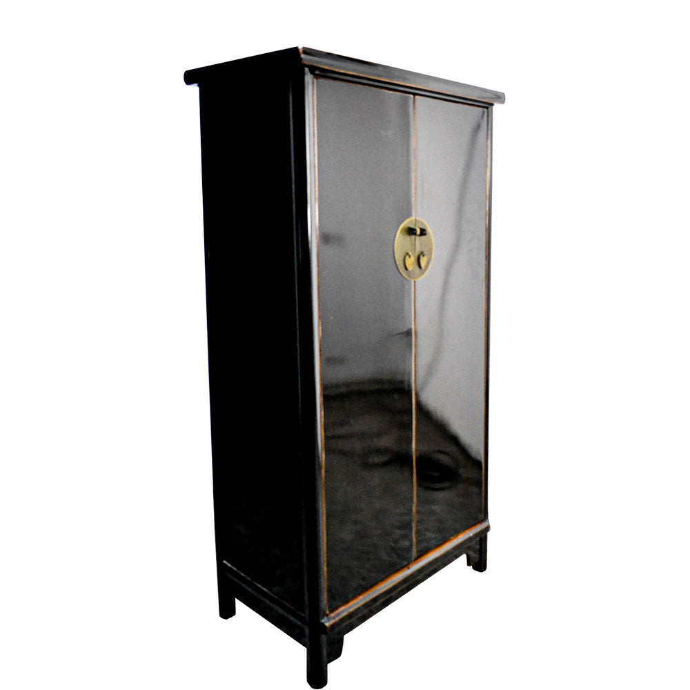 chinesischer Holzschrank Hochschrank schwarz in antik Stil 150 cm hoch