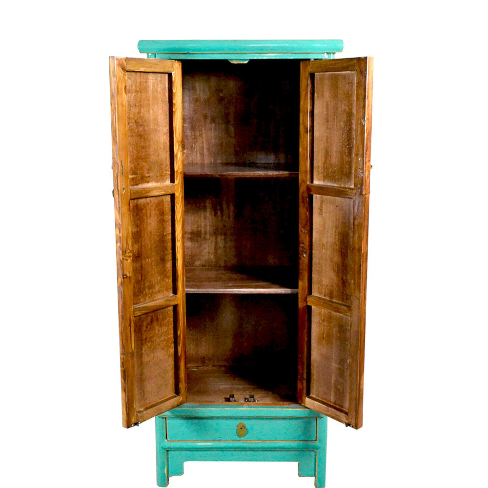 chinesisch Holzschrank Hochschrank Schrank handgefertigt Türkisblau