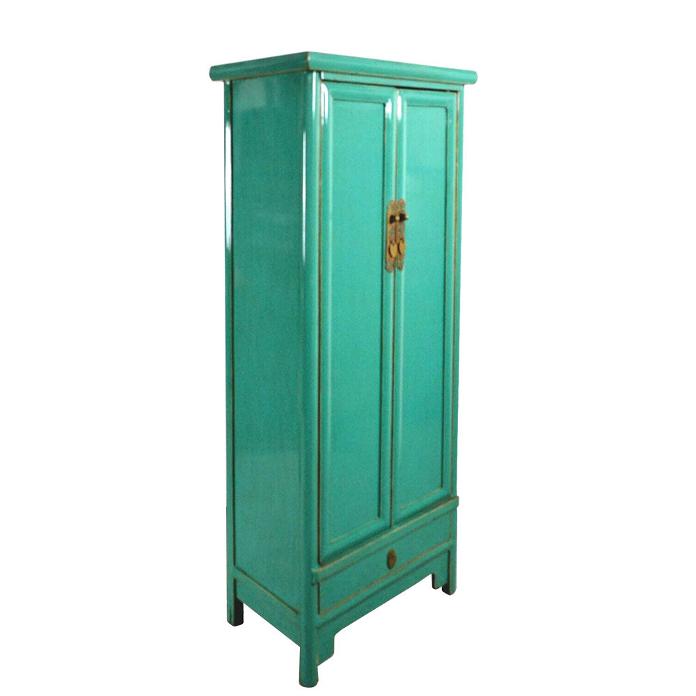 chinesisch Holzschrank Hochschrank Schrank handgefertigt Türkisblau