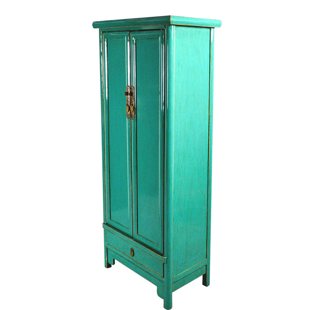 chinesisch Holzschrank Hochschrank Schrank handgefertigt Türkisblau