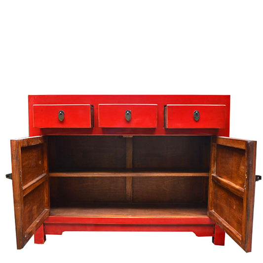handgefertigt chinesisch rot Kommode Sideboard mit Schubladen aus Ulmenholz Vintage-Look Wohnzimmer Schlafzimmer Flur