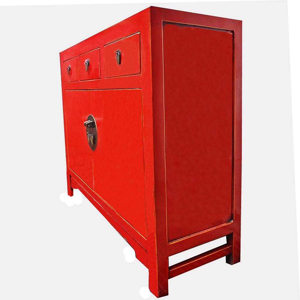 handgefertigt chinesisch rot Kommode Sideboard mit Schubladen aus Ulmenholz Vintage-Look Wohnzimmer Schlafzimmer Flur