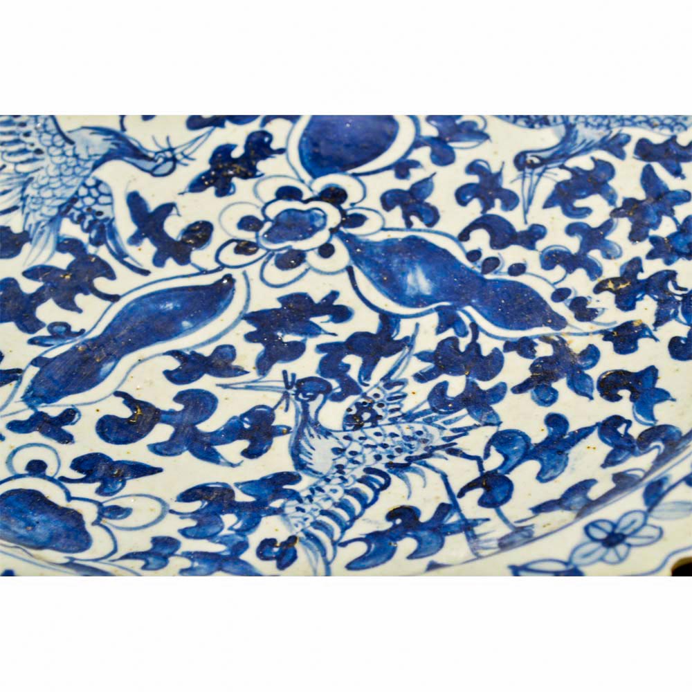 chinesisch Porzellan Deko Teller Blau-Weiß 44 cm handgefertigt