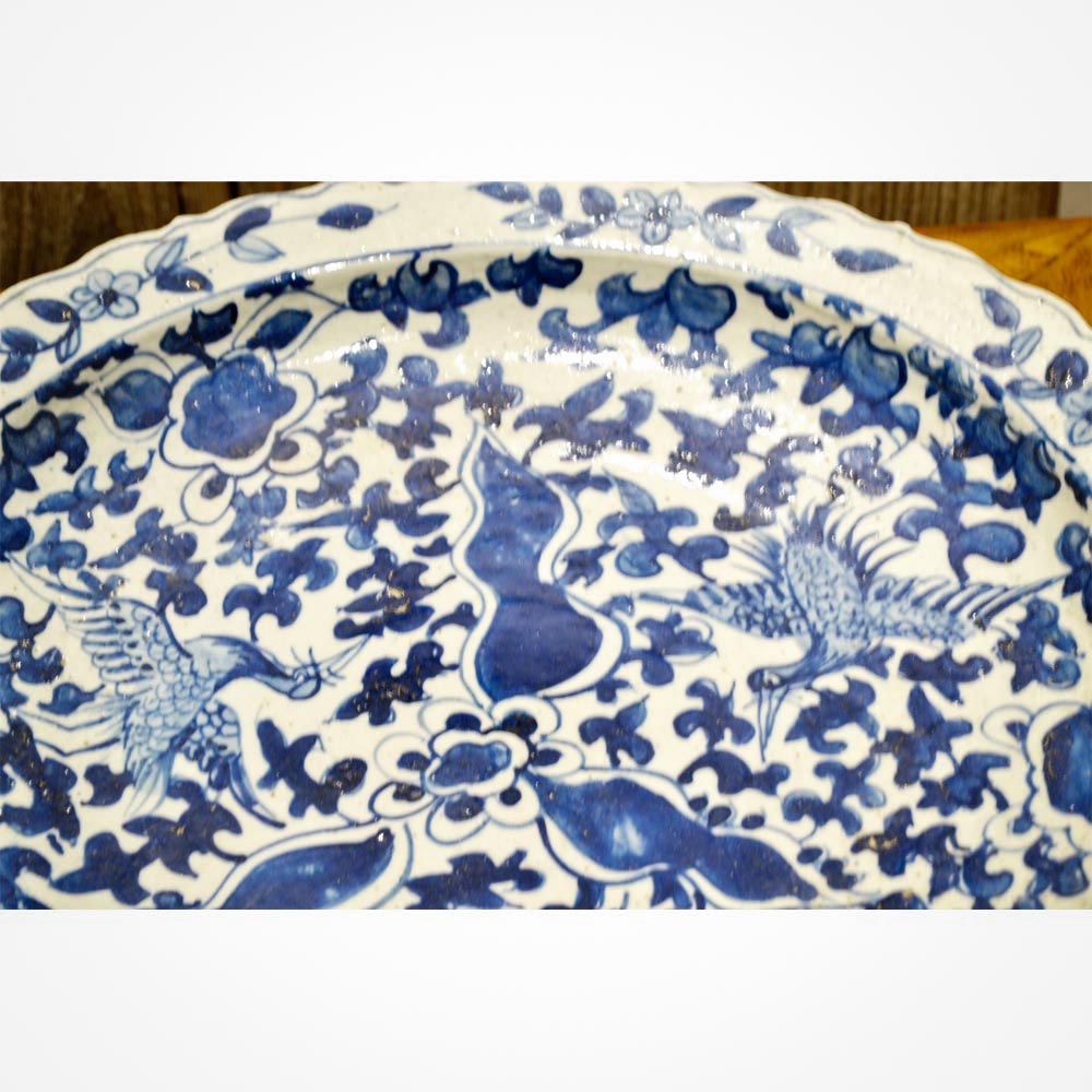 chinesisch Porzellan traditionell Deko Teller Blau-Weiß Muster