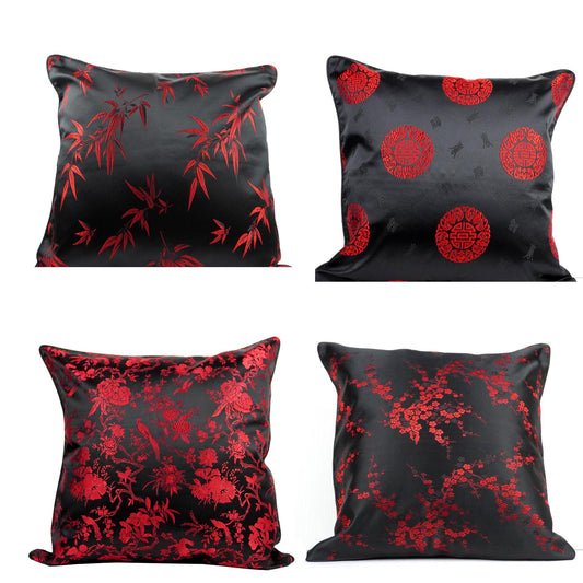 Kissenbezüge aus Seide Silke Kissen Hülle für Deko Sofa Kissen schwarz-rot Reißschverluss
