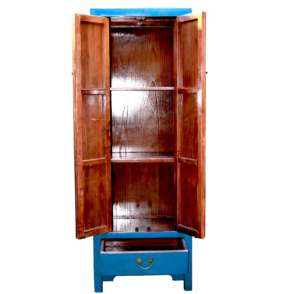 Blau chinesisch Hochschrank Schrank mit Schubladen aus Holz handgefertigt
