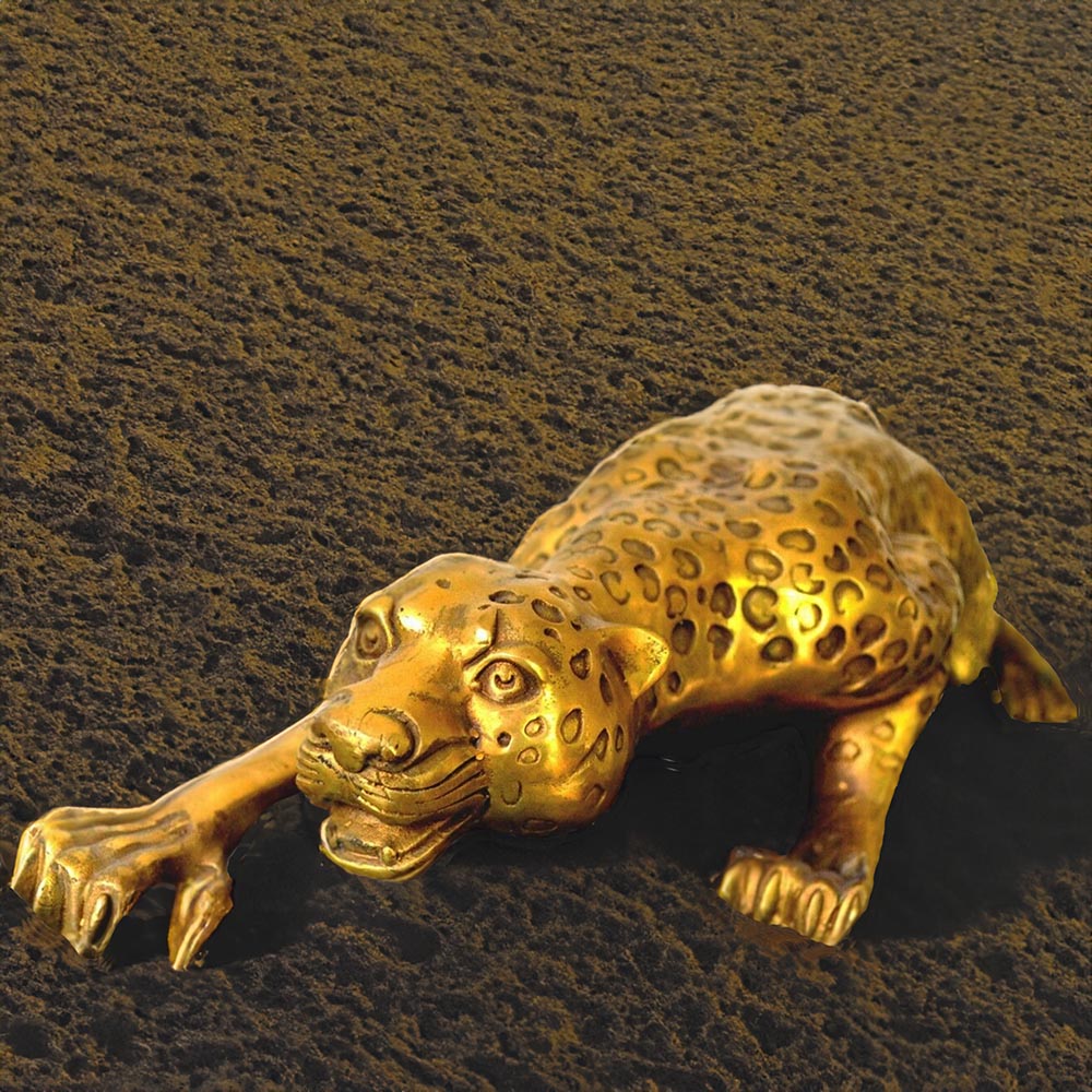 Leopard Figur Tierfiguren Panther Statue Messing Gold