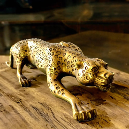 Leopard Figur Tierfiguren Panther Statue Messing Gold