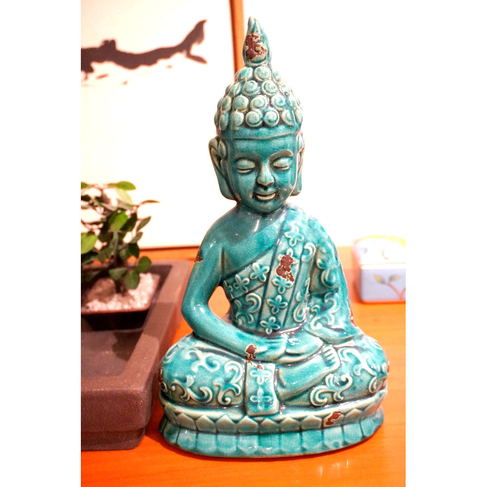 Buddha Statue Figure aus Porzellan blau