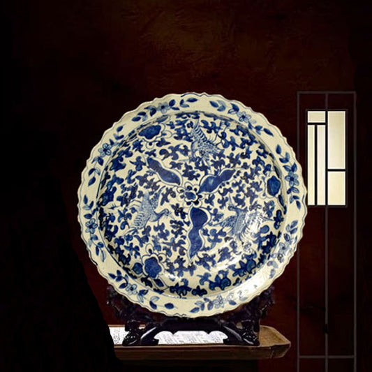 chinesisch Porzellan Deko Teller Blau-Weiß 44 cm handgefertigt