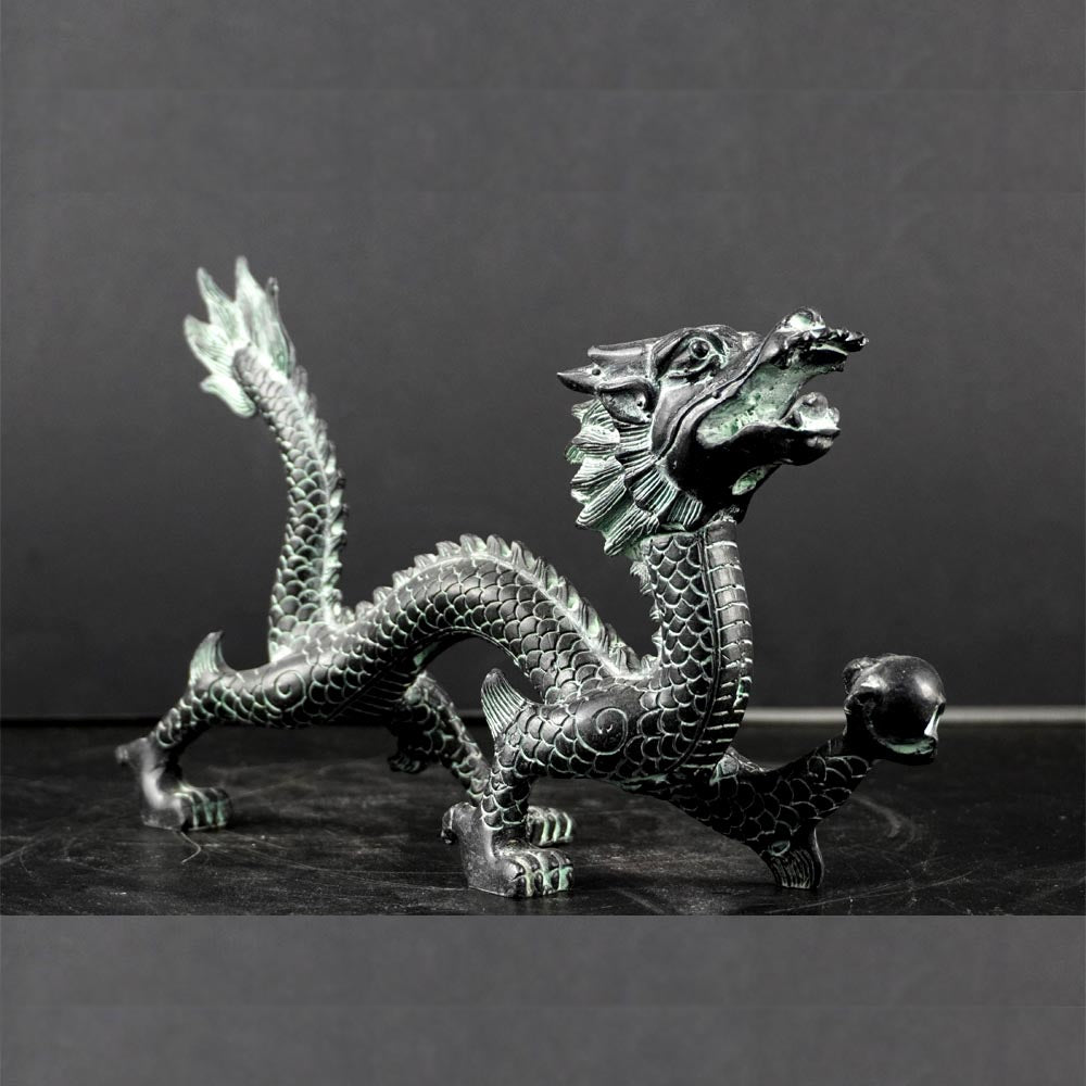 chinesisch Drache Statue aus Messing 14 cm lang