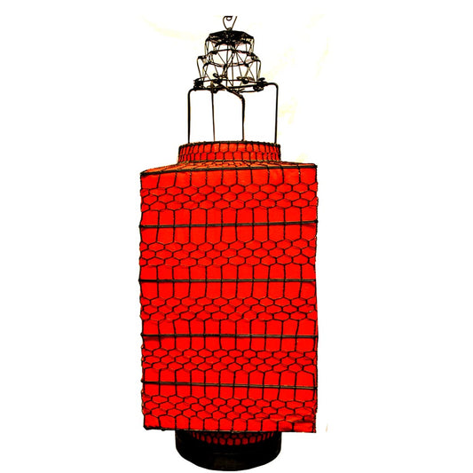 chinesisch japanisch Lampenschirm Laterne traditionell handgefertigt aus Draht rot rechtecking