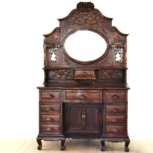 chinesisch antik Schminktisch Spiegeltisch Kosmetik Tisch Holz Schubladen Spiegel