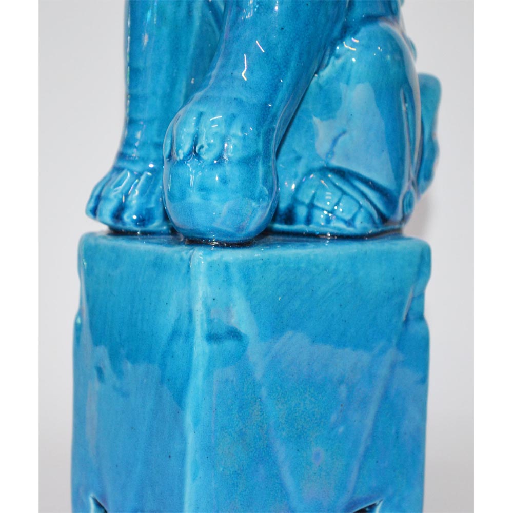 chinesisch Blau Fu Hund Statue Waechterloewen Keramik handgefertigt 33 cm