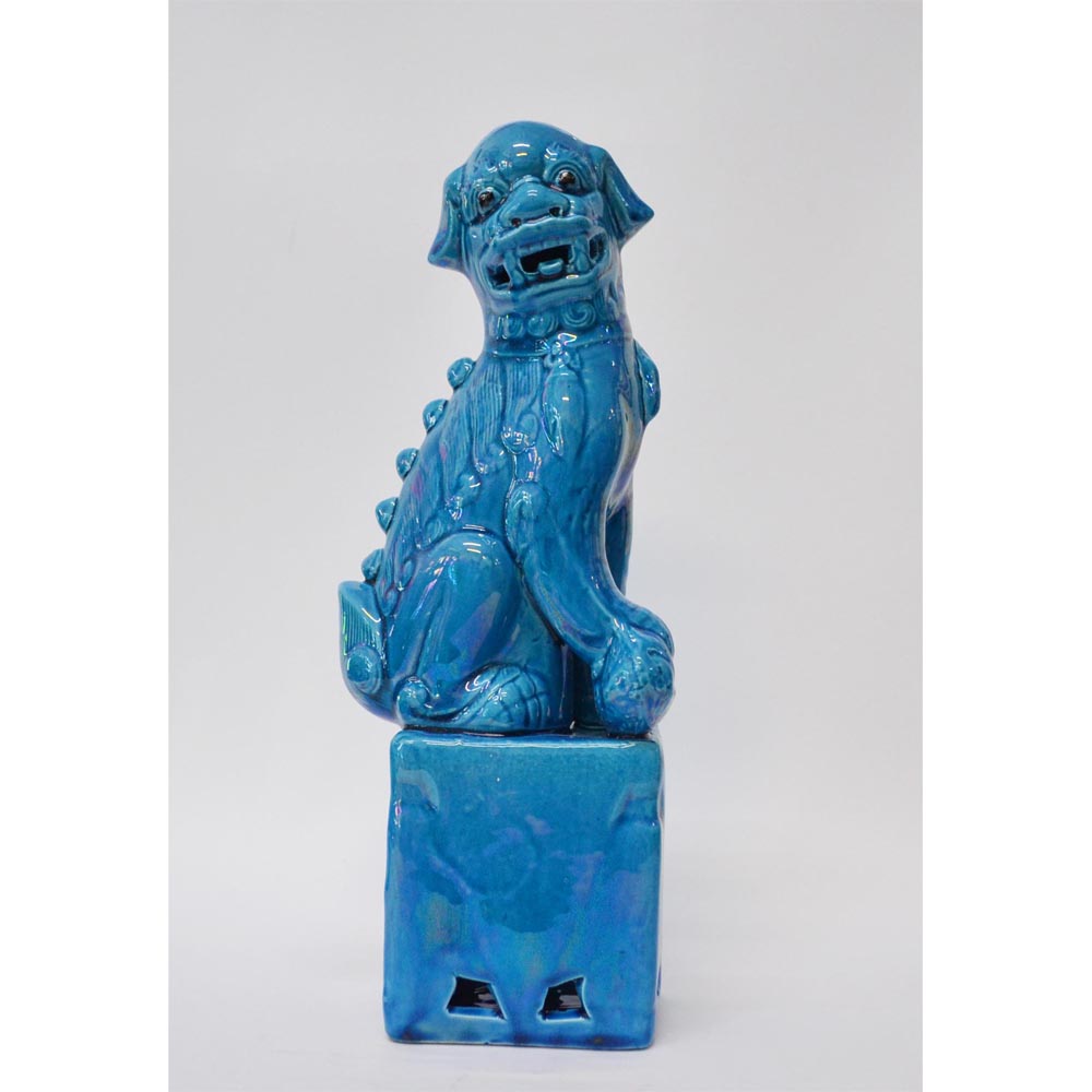chinesisch Fu Hund Skulpturen in Blau 33 cm hoch Home Garten Deko Feng Shui Schutz Harmonie