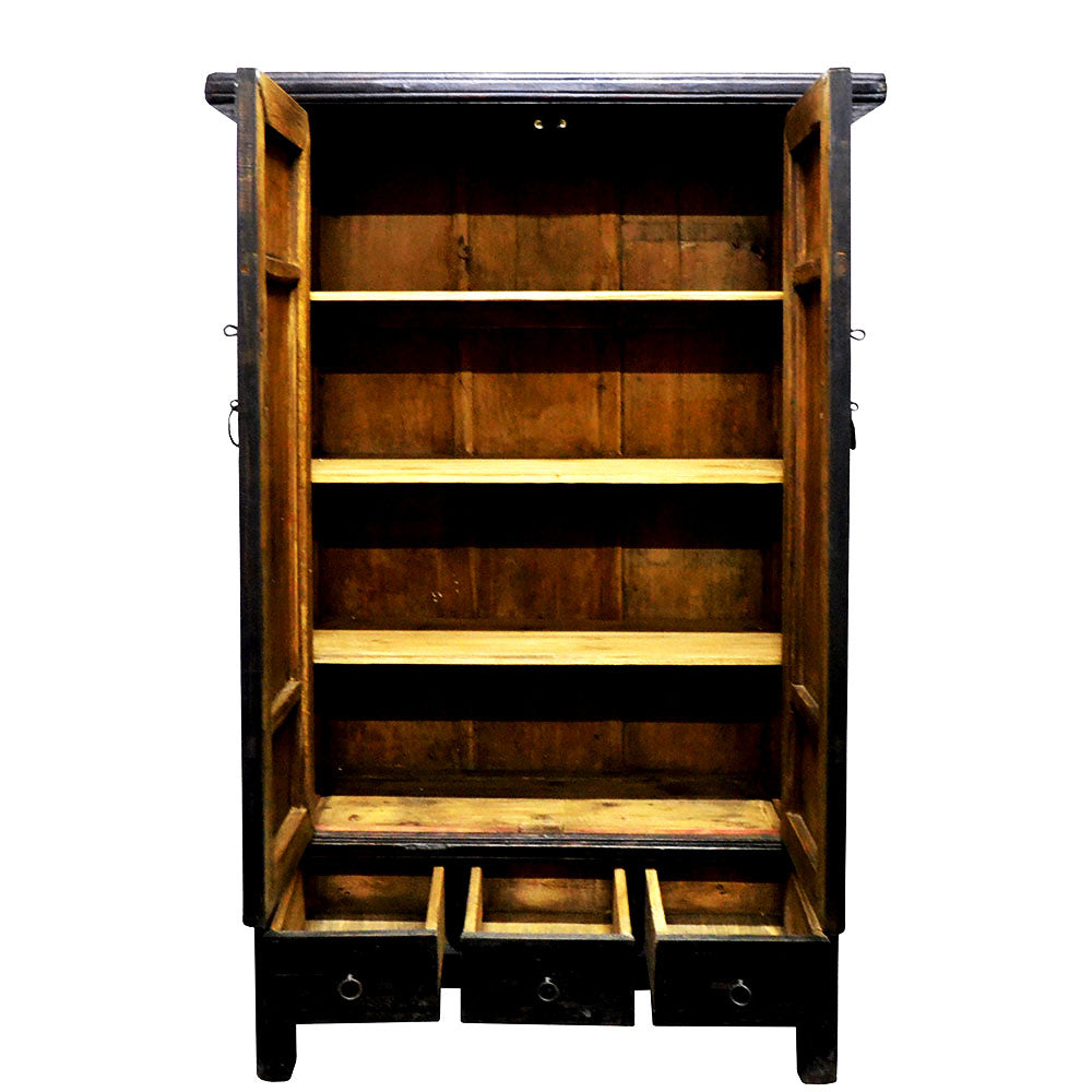 antik chinesisch Schrank schwarz matt aus massivem Holz