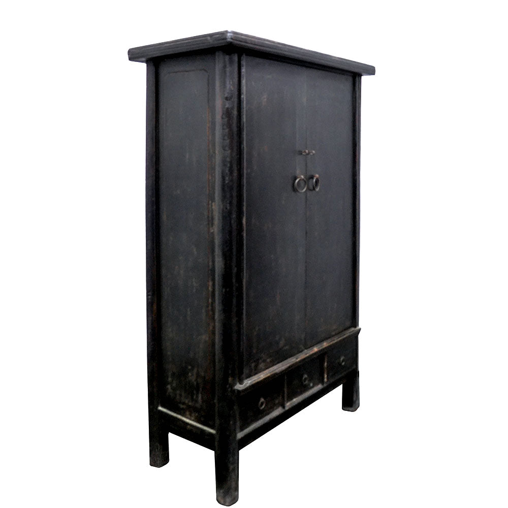 antik chinesisch Schrank schwarz matt aus massivem Holz