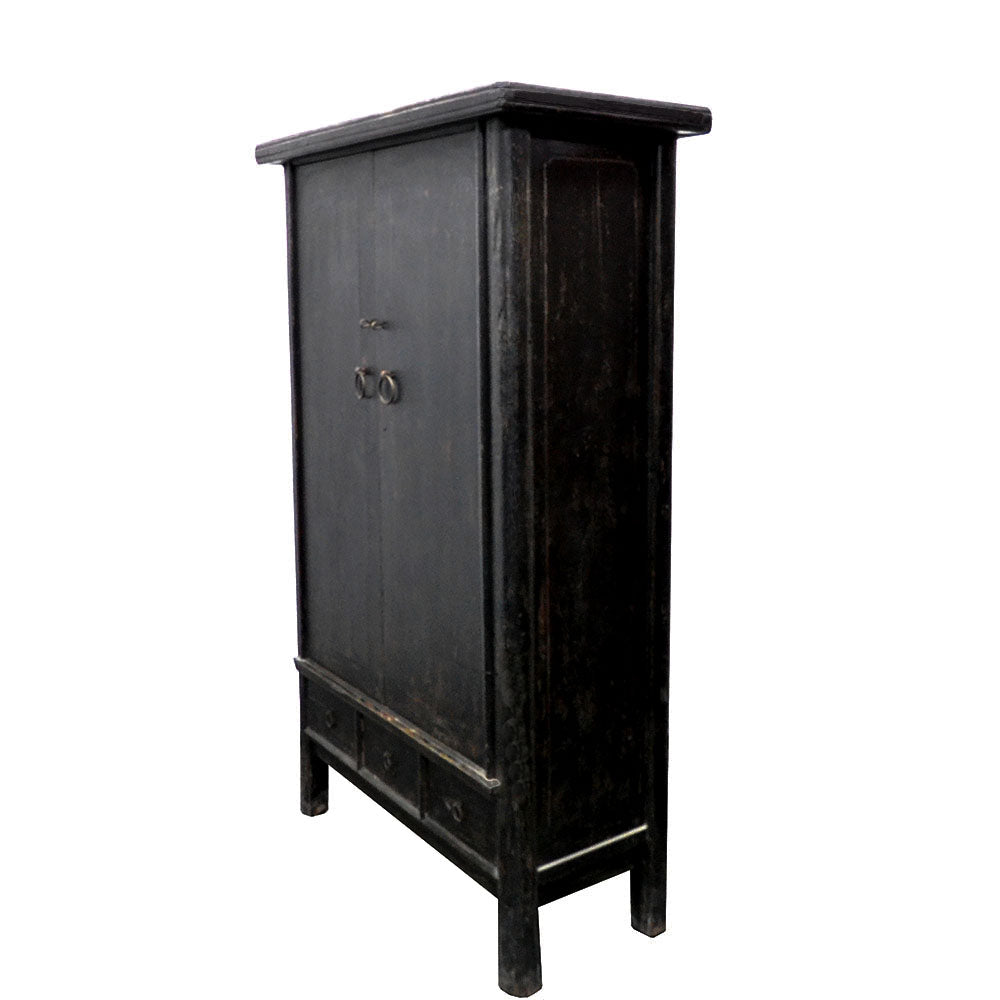 antik chinesisch Schrank schwarz matt aus massivem Holz