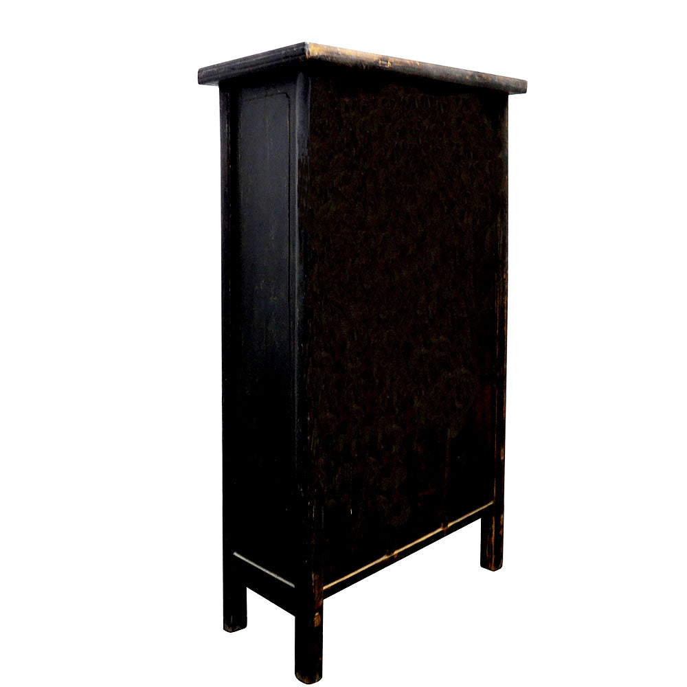 antik chinesisch Schrank schwarz matt aus massivem Holz